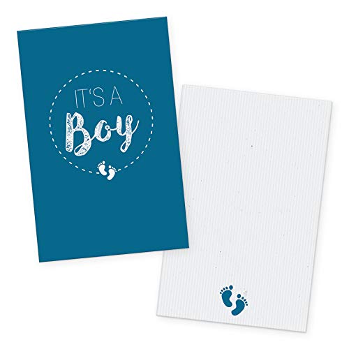 itenga Motiv It's a Boy Dunkelblau für Jungen Gast Geschenk Geburt Taufe 1. Geburtstag (24 Grußkärtchen) von itenga