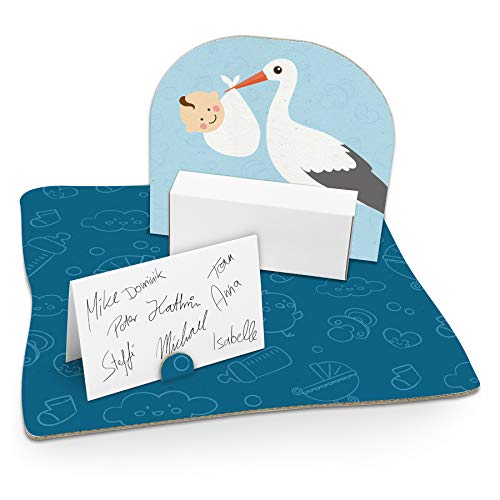 itenga Motiv Storch mit Baby Hellblau Pastell für Jungen Gast Geschenk Geburt Taufe 1. Geburtstag (Geldgeschenkverpackung) von itenga
