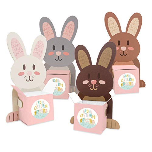 itenga Osternest 4X Geschenkverpackung Osternester Hasenbande Osterhase mit Sticker Frohe Ostern Verpackung und Dekohase von itenga