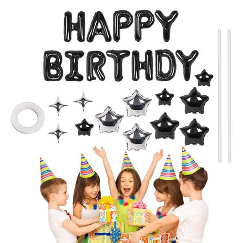 Happy Birthday Schild,Happy Birthday Folienballons,Partyschild mit Buchstaben und Sternen - Aufblasbare Partydekoration, Geburtstagsparty-Buchstaben und Sterne-Schild für Kinder, Erwachsene, Frauen, M von itrimaka
