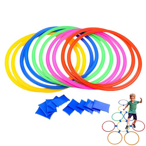 itrimaka Hopse-Ringe mit Verbindungsstücken, Hopse-Ringe für Kinder - Hopse-Ring-Spiel - Outdoor-Spielgeräte für Vorschulkinder mit Sitzsack, 15-Zoll-Rechtecke mit Anschlüssen für Hindernisparcours von itrimaka