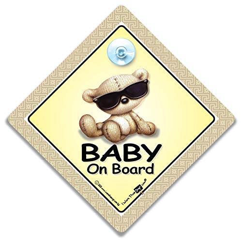 Baby On Board Autoschild, Saugnapf-Autoschild für Baby oder Kinder im Auto, Babybär mit Sonnenbrille, Baby-On-Board-Schild, Stil für Kind im Auto von iwantthatsign.com