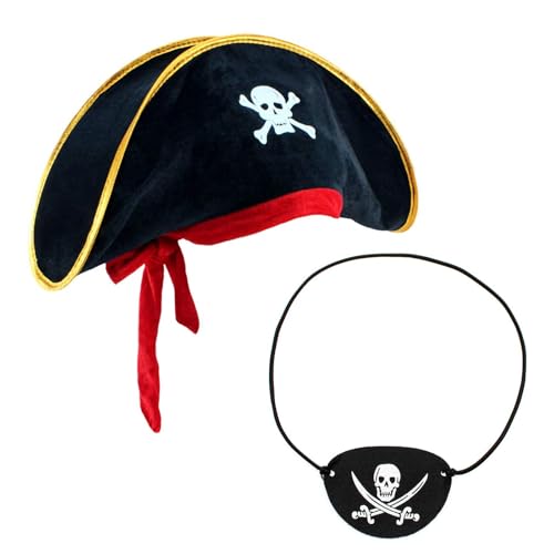 iwiio Piraten-Zubehör, Piratenhut und Piraten-Augenklappe, Halloween, Piratenkapitän, Verkleidung, Piratenhut, Erwachsene, Kinder, für Piratenparty, Cosplay iwiio Piraten-Zubehör, Piratenhut und Piraten-Augenklappe, Halloween, Piratenkapitän, Verkleidung, Piratenhut, Erwachsene, Kinder, für Piratenparty, Cosplay von iwiio