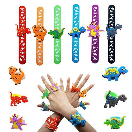 iwobi 12 Stück Dinosaurier Ring und Schnapparmbänder Klatsch Armband Schnapparmband Slap Armband Kinder Mitgebsel Geburtstag von iwobi