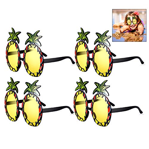 iwobi 4 Paare Sonnenbrille Hawaii Ananas Neuheit Brillen Set Party Dekorative Gläser, Hawaii Hula Kostüm Zubehör von iwobi