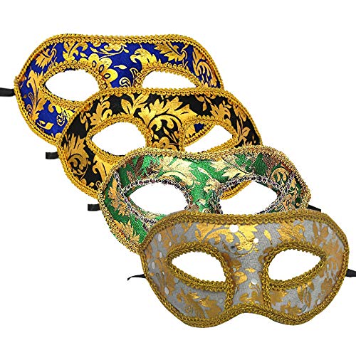 iwobi 4 Stücke Venezianische Maske Unisex Retro Masquerade Half Face Maskenball Masken für Maskenball Kostüm Karneval Party von iwobi