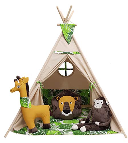 Izabell Kinder Spielzelt Tipi Set für Kinder drinnen draußen Spielzeug Zelt Indianer Indianertipi mit Fenster und mit Zubehör Tipizelt URBAN Jungle von izabell anna leja