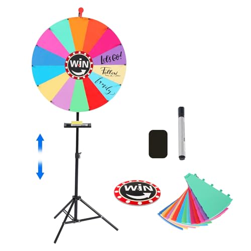 61 cm Dreh-Glücksrad mit Zubehör & Ablage, Gesamthöhe 100-165 cm, Preisrad auf Stativ inkl. Marker & Wischer, 14 Farben – Glücksrad für Party, Event & Verkaufsförderung von jackfru