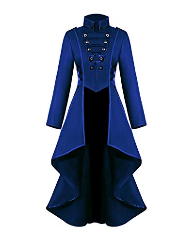 Damen Steampunk Vintage Frack Jacke Unregelmäßiger Saum Gothic Kleidung Viktorianischer Gehrock Lang Mantel Renaissance Mittelalter Cosplay Uniform Halloween Kostüm für frauen (Blau,2XL) von jakloz