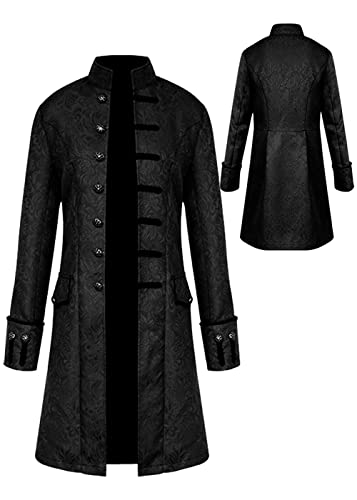Halloween Kostüm Herren Steampunk Mantel, Männer Gothic Mittelalter Karneval Jacke, Viktorianischen Gehrock Uniform Smoking Retro Langer Button Kleidung(Schwarz,L) von jakloz