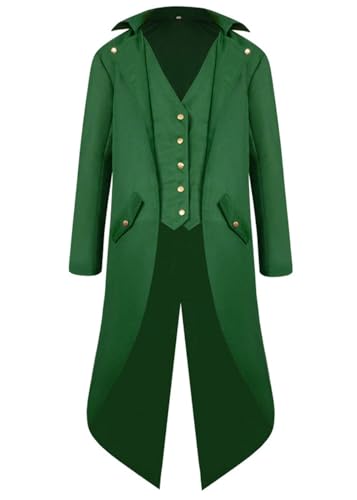 Halloween Mittelalter Viktorianische Jacke Kostüme für Männer, Steampunk Gothic Frack Mantel Uniform, Renaissance Piraten Vampir Party Cosplay Kostüme for Herren Erwachsene(Grün,S) von jakloz