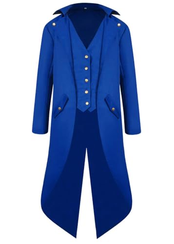 Halloween Mittelalter Viktorianische Jacke Kostüme für Männer, Steampunk Gothic Frack Mantel Uniform, Renaissance Piraten Vampir Party Cosplay Kostüme for Herren Erwachsene(Blau,L) von jakloz