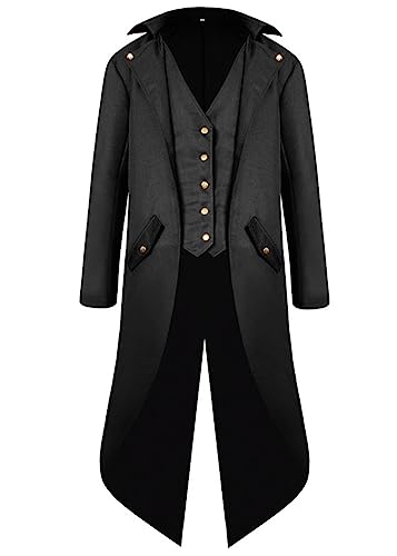 Halloween kostüme kinder Steampunk Frack Jacke, Mittelalter Gothic Viktorianischer Vampir Mantel, Faschingskostüme kinder Karneval kostüme for Party Cosplay(Schwarz,S) von jakloz