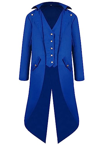 Halloween kostüme kinder Steampunk Frack Jacke, Mittelalter Gothic Viktorianischer Vampir Mantel, Faschingskostüme kinder Karneval kostüme for Party Cosplay(Blau,XL) von jakloz