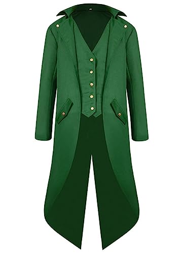 Halloween kostüme kinder Steampunk Frack Jacke, Mittelalter Gothic Viktorianischer Vampir Mantel, Faschingskostüme kinder Karneval kostüme for Party Cosplay(Grün,XL) von jakloz