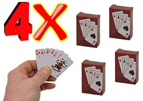 jameitop®♣♠♥♦ Mini Kartenspiel 4er Set kleine Spielkarten für Reise/Urlaub Karten Spiel winzig 54 x 36 mm von jameitop