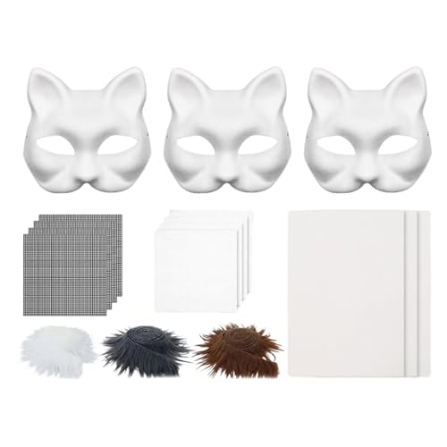 jamgeery Katzen-Gesichtsabdeckungen Für Bastelarbeiten, Halloween Tiergesichts Maske Set Mit Filzplatte Einfache, Verkleidung Cosplay Zubehör für Erwachsene Kinder Haustierfans Fotoshootings von jamgeery