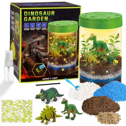 Dinosaurier Terrarium Set mit 3 Mini Dinos & Nachtlicht, Kreativ Pflanzen-Kit für Kinder ab 5-12 Jahre, Geburtstagsgeschenk von janeunique
