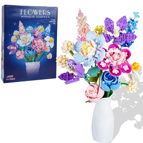 janeunique Blumenstrauß-Bauset, Blumen-Bauset, Botanische für immer, Dekoration, Bausets, Kollektion – Heimbüro-Dekoration, Geschenk für Erwachsene, Geburtstage (mehrfarbige Blumen) von janeunique