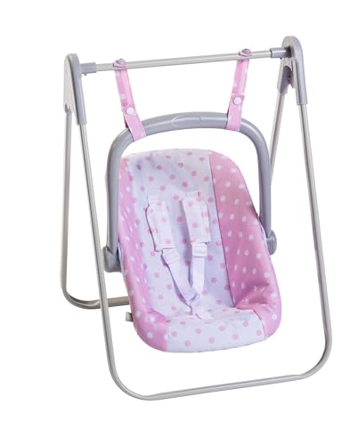 JC TOYS - 2-in-1 Hängematte und Stuhl mit Mehreren Positionen, abnehmbar für Puppen bis zu 45 cm, Rosa und Weiß, mit Punkten, tragbar, leicht, entworfen von Berenguer Boutique, ab 3 Jahren von JC TOYS