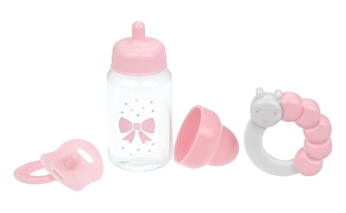 JC Toys- Set de 3 accesorios para muñecas (biberón, chupete y sonajero), rosa y Blanco, se adapta a todas las muñecas de Hasta 50 cm, +2 años JC Toys- Set de 3 accesorios para muñecas (biberón, chupete y sonajero), rosa y Blanco, se adapta a todas las muñecas de Hasta 50 cm, +2 años von jc toys