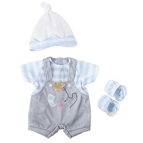 JC Toys Berenguer Boutique Baby-Puppen-Outfit, graue Overall-Shorts mit blauen Streifen, inklusive Stirnband und Stiefeletten, ab 2 Jahren, passend für Puppen von 35,6 - 45,7 cm von jc toys