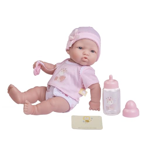 JC TOYS La Newborn Puppe für Neugeborene, 30 cm, aus weichem Vinyl, mit 6 Zubehörteilen, Rosa, ideal zum Spielen, entworfen in Spanien von Berenguer, 2 Jahre von jc toys