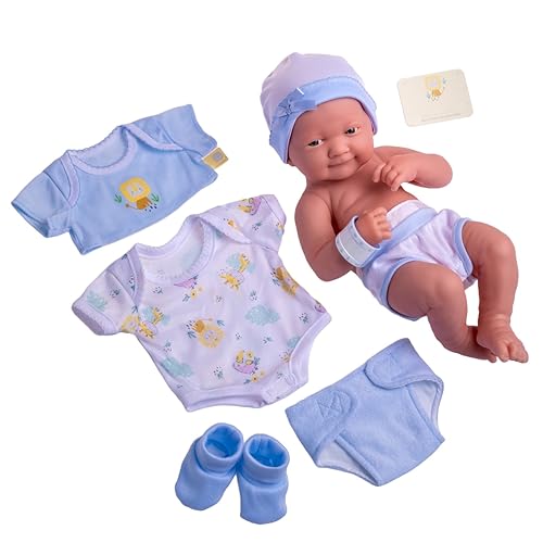 JC Toys- La Newborn Neugeborene Puppe, 38 cm, weiches Vinyl, mit Kleidung und 8 Accessoires, blau, entworfen in Spanien von Berenguer, +2 Jahre alt von JC Toys