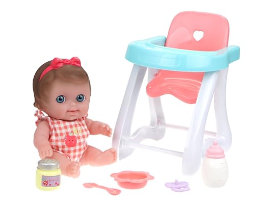 jc toys Lil' Cutesies Puppe, 24 cm, aus weichem Vinyl, gekleidet mit einem rosa Overall, inklusive Hochstuhl und 5 Zubehörteilen, ideal zum Spielen, Rosa, entworfen von Berenguer, ab 2 Jahren jc toys Lil' Cutesies Puppe, 24 cm, aus weichem Vinyl, gekleidet mit einem rosa Overall, inklusive Hochstuhl und 5 Zubehörteilen, ideal zum Spielen, Rosa, entworfen von Berenguer, ab 2 Jahren von jc toys
