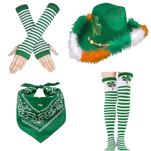 jdstty 4-teiliges irisches Weihnachts-Kostüm-Set mit grünem Kleeblatt, Hut, Schal, Armstulpen, Kostüm-Set für StPatricks-Tag, Festival, Anlass, Party-Enthusiasten jdstty 4-teiliges irisches Weihnachts-Kostüm-Set mit grünem Kleeblatt, Hut, Schal, Armstulpen, Kostüm-Set für StPatricks-Tag, Festival, Anlass, Party-Enthusiasten von jdstty