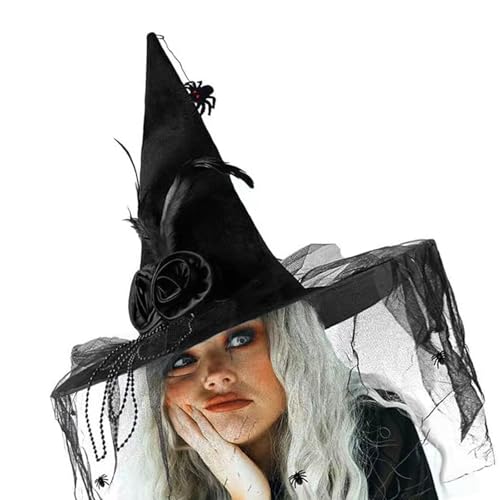 jebyltd Halloween-Hexenhut mit Tüll, Party-Zaubererhut, Uni, spitze Hexenkappen, Erwachsene, Kinder, Cosplay, Kostüm, Kopfbedeckung jebyltd Halloween-Hexenhut mit Tüll, Party-Zaubererhut, Uni, spitze Hexenkappen, Erwachsene, Kinder, Cosplay, Kostüm, Kopfbedeckung von jebyltd