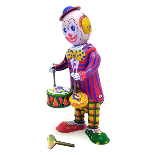jebyltd Kreativer Clown Trommelt Aufziehspielzeug Zirkus Für Café Display Dekoration Post-80er Jahre Weißblech Nostalgisches Vintage Spielzeug Weißblechspielzeug Für Jungen von jebyltd