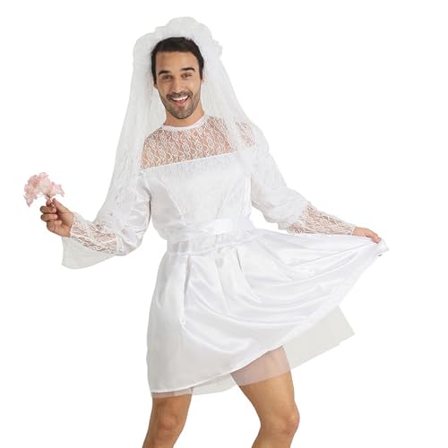 jebyltd Lustiges Brautkostüm weißer Brautschleier Brautkleid mit Gürtel lustig ausgefallenes Kostümzubehör für Junggesellinnenabschied jebyltd Lustiges Brautkostüm weißer Brautschleier Brautkleid mit Gürtel lustig ausgefallenes Kostümzubehör für Junggesellinnenabschied von jebyltd