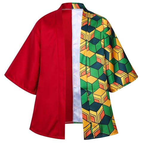 Tanjirou Zenitsu Giyuu Cosplay-Kostüm, Anime-Robe, Farbblock, Uniform, Strickjacke, Oberjacke, rot, grün, S Tanjirou Zenitsu Giyuu Cosplay-Kostüm, Anime-Robe, Farbblock, Uniform, Strickjacke, Oberjacke, rot, grün, S von jeecoin