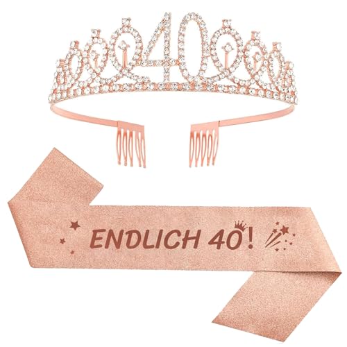 jenich 2er Set 40. Geburtstag Schärpe und Tiara Rosa Geburtstag Schärpe Geburtstag Krone 40 Geburtstagskrone Prinzessin Kristall Krone Schärpe für Frauen, 40. Geburtstag Geschenke Partyzubehör jenich 2er Set 40. Geburtstag Schärpe und Tiara Rosa Geburtstag Schärpe Geburtstag Krone 40 Geburtstagskrone Prinzessin Kristall Krone Schärpe für Frauen, 40. Geburtstag Geschenke Partyzubehör von jenich
