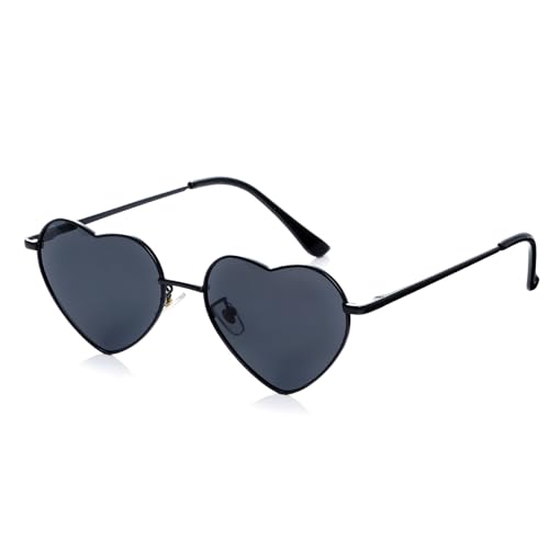 Herzform Sonnenbrille Hippie Herz Brille Vintage 70er 80er 90er Hiphop Kostüm Metallrahmen Brille für Karneval Mottopartys Halloween Fasching Cosplay Party (schwarz) von jerbro