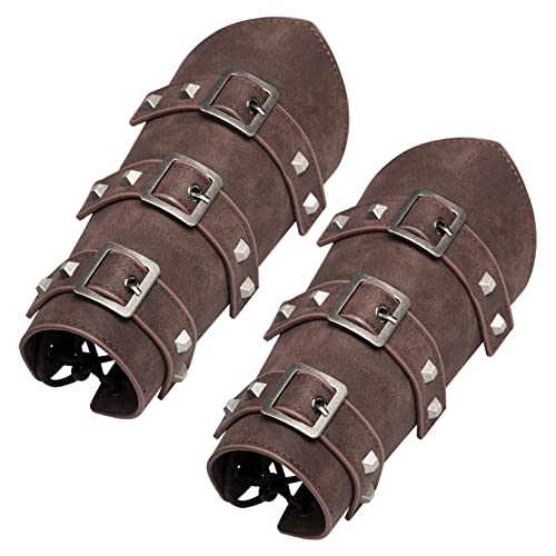 jerbro 1 Paar Mittelalterliche Armschienen Wikinger-Leder-Schnalle-Armschienen Handgefertigte Retro Armschützer Armband Kostüm Kostümzubehör für Halloween Cosplay Karneval von jerbro