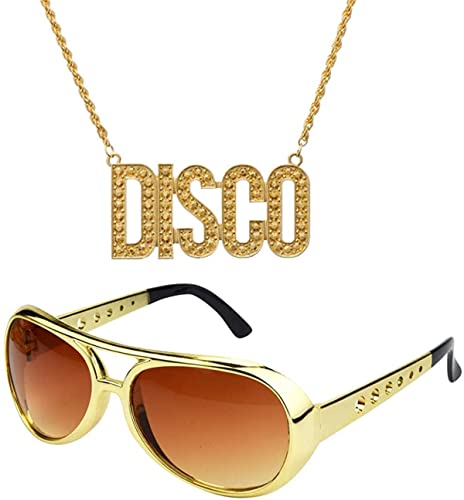 jerbro 2er Fette Gangster Kette & Brille Gold 70er 80er 90er Hustler Rapper Hiphop Kostüm Bad Taste für Cosplay Halloween Fasching Karneval Thema Party von jerbro