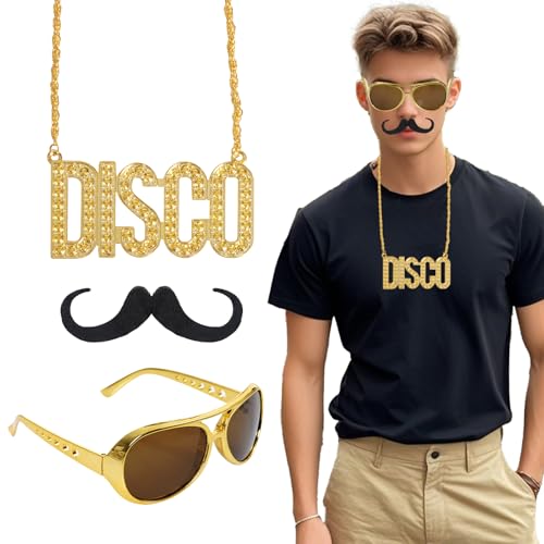 jerbro 3er Fette Gangster Kette Gold Brille Bart 70er 80er 90er Disco Hustler Rapper Hiphop Kostüm Bad Taste für Cosplay Halloween Fasching Karneval Thema Party jerbro 3er Fette Gangster Kette Gold Brille Bart 70er 80er 90er Disco Hustler Rapper Hiphop Kostüm Bad Taste für Cosplay Halloween Fasching Karneval Thema Party von jerbro