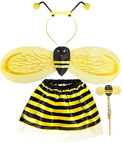 jerbro 4 Stück Bienen Outfits Faschingskostüme Tutu Rock + Flügel + Antennen-Stirnband + Feenhafter Zauberstab für Damen Karneval Halloween Party von jerbro