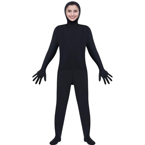 jerbro Ganzkörper Bodysuit Kostüm Offenes Gesicht Overall für Erwachsene Halloween Mottoparty Fasching Cosplay Karneval Verkleiden Party (schwarz, 170-185 cm) von jerbro