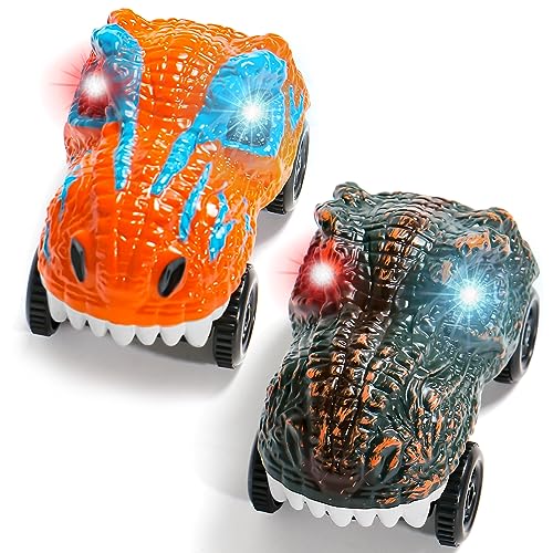 jerryvon Autorennbahn Auto Spielzeug Kompatibel mit Autorennbahn Rennbahn - Dinosaurier Leuchtend Cars Spielzeug ab 4 Jahre Junge Dino Spielzeug Autos Geschenke Kinder Jungen Mädchen (2 PCS) von jerryvon