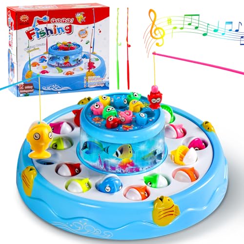 Angelspiel Fische Angeln Spiele Spielzeug ab 2 3 4 Jahre Mit 4 Kinderangel,26 Fische Kinderspiele Magnet Spielzeug Kinder Magnetspiel ab Geschenk Junge 2 3 4 Jahre Mädchen（Doppelschicht） von jerryvon