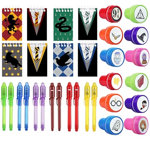 jiaoohoo Harry Pot gastgeschenke Geburtstag Party mitgebsel,mitgebsel Kindergeburtstag mädchen Junge,12 uv Stift,12 notizbuch klein,12 Stempel Kinder,Adventskalender Inhalt und kleine Mini Geschenke von jiaoohoo