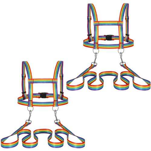 Pferdegeschirr für Kinder Pferdeleine zum Spielen für Kinder Zaumzeug Skifahren Rollenspiel Zubehör für Spielpferd Pferdeleinen Größenverstellbare (Regenbogen, 2 Stück) von jiawaggag