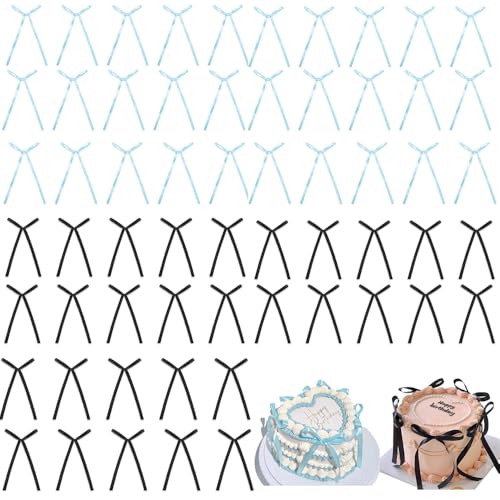 60 Stück Kuchen-Deko-Bänder – Für Geburtstage, Hochzeiten, Jubiläen, Baby-Shower & Geschenkverpackung. Schleifen-Partydekoration für Kuchen, Geschenke und DIY-Bastelartikel (Blau-Schwarz) von jiejack