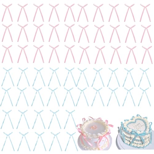 60 Stück Kuchen-Deko-Bänder – Für Geburtstage, Hochzeiten, Jubiläen, Baby-Shower & Geschenkverpackung. Schleifen-Partydekoration für Kuchen, Geschenke und DIY-Bastelartikel (Rosa-Blau) von jiejack