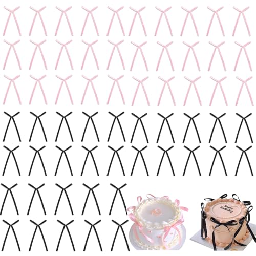 60 Stück Kuchen-Deko-Bänder – Für Geburtstage, Hochzeiten, Jubiläen, Baby-Shower & Geschenkverpackung. Schleifen-Partydekoration für Kuchen, Geschenke und DIY-Bastelartikel (Rosa-Schwar) von jiejack