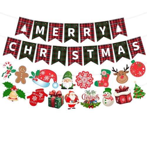 jiejack Weihnachts Buchstaben Laufband Set, Merry Christmas 3D Buchstaben + 3 Motiv Girlanden, Vliesstoff Feier Deko, Wiederverwendbar für Party Haus Dekoration (B) von jiejack