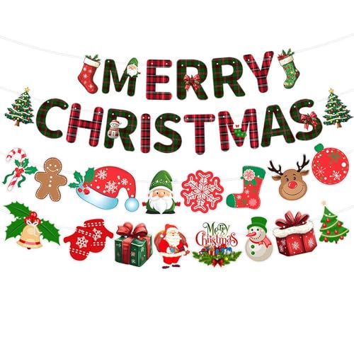 jiejack Weihnachts Buchstaben Laufband Set, Merry Christmas 3D Buchstaben + 3 Motiv Girlanden, Vliesstoff Feier Deko, Wiederverwendbar für Party Haus Dekoration (C) von jiejack